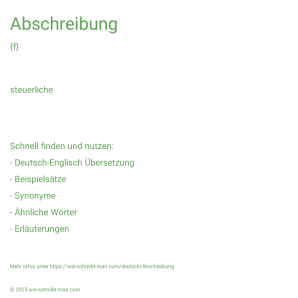 Wie schreibt man Abschreibung? Bedeutung, Synonym, Antonym & Zitate.