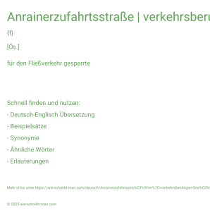 Wie schreibt man Anrainerzufahrtsstraße | verkehrsberuhigte Straße? Bedeutung, Synonym, Antonym & Zitate.