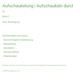 Wie schreibt man Aufschaukelung | Aufschaukeln durch Resonanz? Bedeutung, Synonym, Antonym & Zitate.