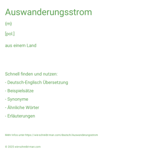 Wie schreibt man Auswanderungsstrom? Bedeutung, Synonym, Antonym & Zitate.
