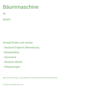 Wie schreibt man Bäummaschine? Bedeutung, Synonym, Antonym & Zitate.