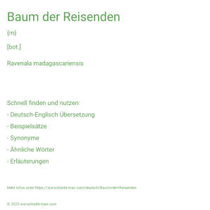 Wie schreibt man Baum der Reisenden? Bedeutung, Synonym, Antonym & Zitate.