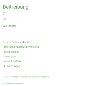 Wie schreibt man Beitreibung? Bedeutung, Synonym, Antonym & Zitate.