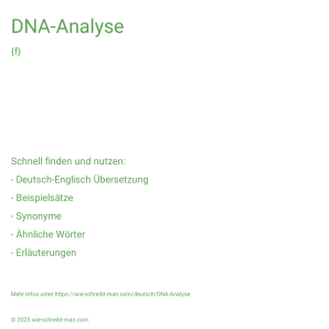Wie schreibt man DNA-Analyse? Bedeutung, Synonym, Antonym & Zitate.