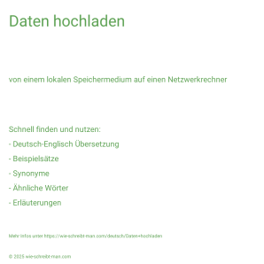 Wie schreibt man Daten hochladen? Bedeutung, Synonym, Antonym & Zitate.
