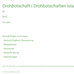 Wie schreibt man Drohbotschaft | Drohbotschaften islamistischer Gruppierungen? Bedeutung, Synonym, Antonym & Zitate.