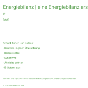 Wie schreibt man Energiebilanz | eine Energiebilanz erstellen? Bedeutung, Synonym, Antonym & Zitate.