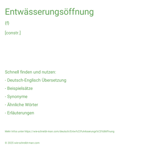 Wie schreibt man Entwässerungsöffnung? Bedeutung, Synonym, Antonym & Zitate.