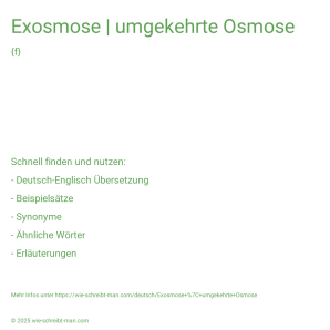 Wie schreibt man Exosmose | umgekehrte Osmose? Bedeutung, Synonym, Antonym & Zitate.