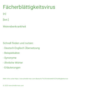 Wie schreibt man Fächerblättigkeitsvirus? Bedeutung, Synonym, Antonym & Zitate.