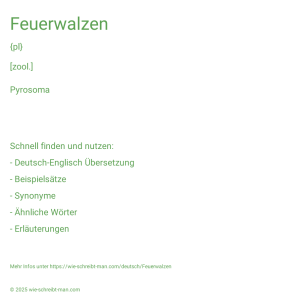Wie schreibt man Feuerwalzen? Bedeutung, Synonym, Antonym & Zitate.