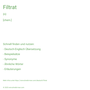 Wie schreibt man Filtrat? Bedeutung, Synonym, Antonym & Zitate.