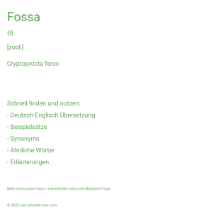Wie schreibt man Fossa? Bedeutung, Synonym, Antonym & Zitate.