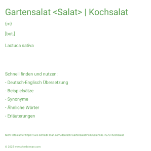 Wie schreibt man Gartensalat <Salat> | Kochsalat? Bedeutung, Synonym, Antonym & Zitate.