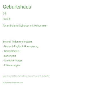 Wie schreibt man Geburtshaus? Bedeutung, Synonym, Antonym & Zitate.