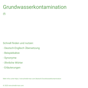 Wie schreibt man Grundwasserkontamination? Bedeutung, Synonym, Antonym & Zitate.