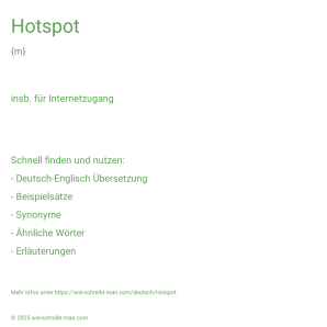 Wie schreibt man Hotspot? Bedeutung, Synonym, Antonym & Zitate.