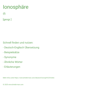 Wie schreibt man Ionosphäre? Bedeutung, Synonym, Antonym & Zitate.