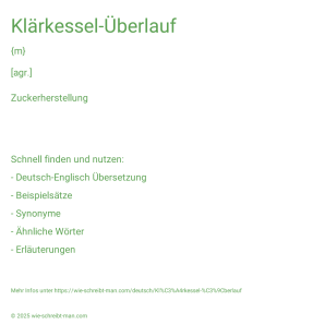 Wie schreibt man Klärkessel-Überlauf? Bedeutung, Synonym, Antonym & Zitate.