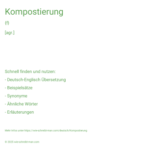 Wie schreibt man Kompostierung? Bedeutung, Synonym, Antonym & Zitate.