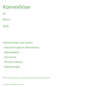 Wie schreibt man Konvexlinse? Bedeutung, Synonym, Antonym & Zitate.