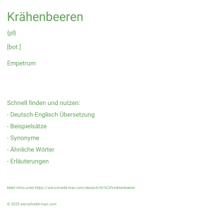 Wie schreibt man Krähenbeeren? Bedeutung, Synonym, Antonym & Zitate.