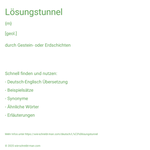 Wie schreibt man Lösungstunnel? Bedeutung, Synonym, Antonym & Zitate.
