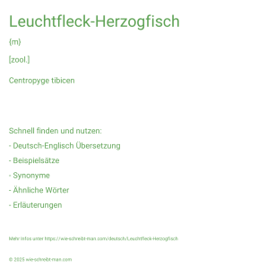Wie schreibt man Leuchtfleck-Herzogfisch? Bedeutung, Synonym, Antonym & Zitate.