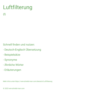 Wie schreibt man Luftfilterung? Bedeutung, Synonym, Antonym & Zitate.