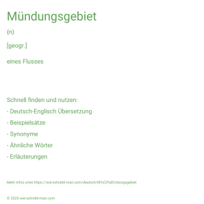 Wie schreibt man Mündungsgebiet? Bedeutung, Synonym, Antonym & Zitate.