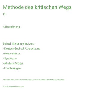 Wie schreibt man Methode des kritischen Wegs? Bedeutung, Synonym, Antonym & Zitate.