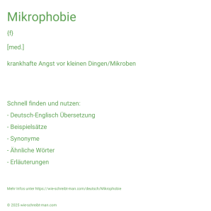 Wie schreibt man Mikrophobie? Bedeutung, Synonym, Antonym & Zitate.