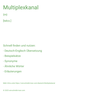Wie schreibt man Multiplexkanal? Bedeutung, Synonym, Antonym & Zitate.