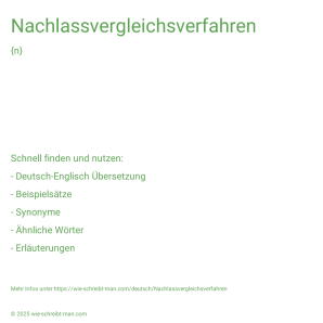 Wie schreibt man Nachlassvergleichsverfahren? Bedeutung, Synonym, Antonym & Zitate.