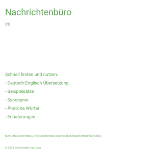 Wie schreibt man Nachrichtenbüro? Bedeutung, Synonym, Antonym & Zitate.