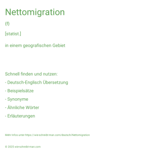 Wie schreibt man Nettomigration? Bedeutung, Synonym, Antonym & Zitate.