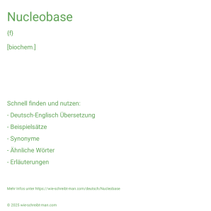 Wie schreibt man Nucleobase? Bedeutung, Synonym, Antonym & Zitate.