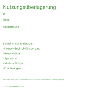 Wie schreibt man Nutzungsüberlagerung? Bedeutung, Synonym, Antonym & Zitate.