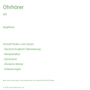 Wie schreibt man Ohrhörer? Bedeutung, Synonym, Antonym & Zitate.
