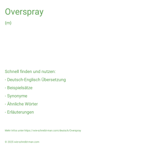 Wie schreibt man Overspray? Bedeutung, Synonym, Antonym & Zitate.