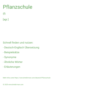 Wie schreibt man Pflanzschule? Bedeutung, Synonym, Antonym & Zitate.