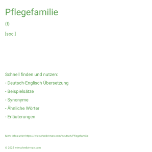 Wie schreibt man Pflegefamilie? Bedeutung, Synonym, Antonym & Zitate.