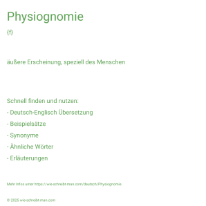 Wie schreibt man Physiognomie? Bedeutung, Synonym, Antonym & Zitate.