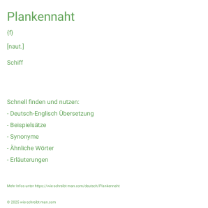 Wie schreibt man Plankennaht? Bedeutung, Synonym, Antonym & Zitate.