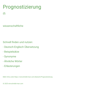 Wie schreibt man Prognostizierung? Bedeutung, Synonym, Antonym & Zitate.