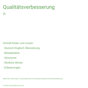 Wie schreibt man Qualitätsverbesserung? Bedeutung, Synonym, Antonym & Zitate.