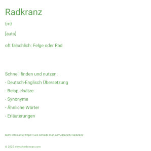 Wie schreibt man Radkranz? Bedeutung, Synonym, Antonym & Zitate.