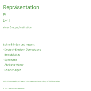 Wie schreibt man Repräsentation? Bedeutung, Synonym, Antonym & Zitate.