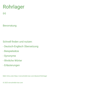 Wie schreibt man Rohrlager? Bedeutung, Synonym, Antonym & Zitate.