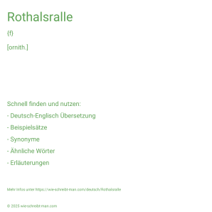 Wie schreibt man Rothalsralle? Bedeutung, Synonym, Antonym & Zitate.